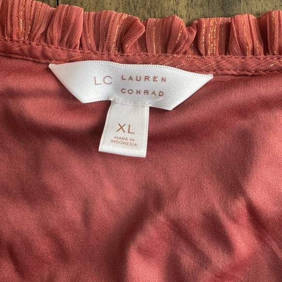 LC Lauren Conrad Pink Ruffled Mandarin Collar Blouse - Picture 9 of 9